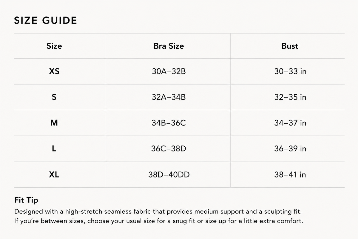 Size Guide - Seamless Movement Halter Bra