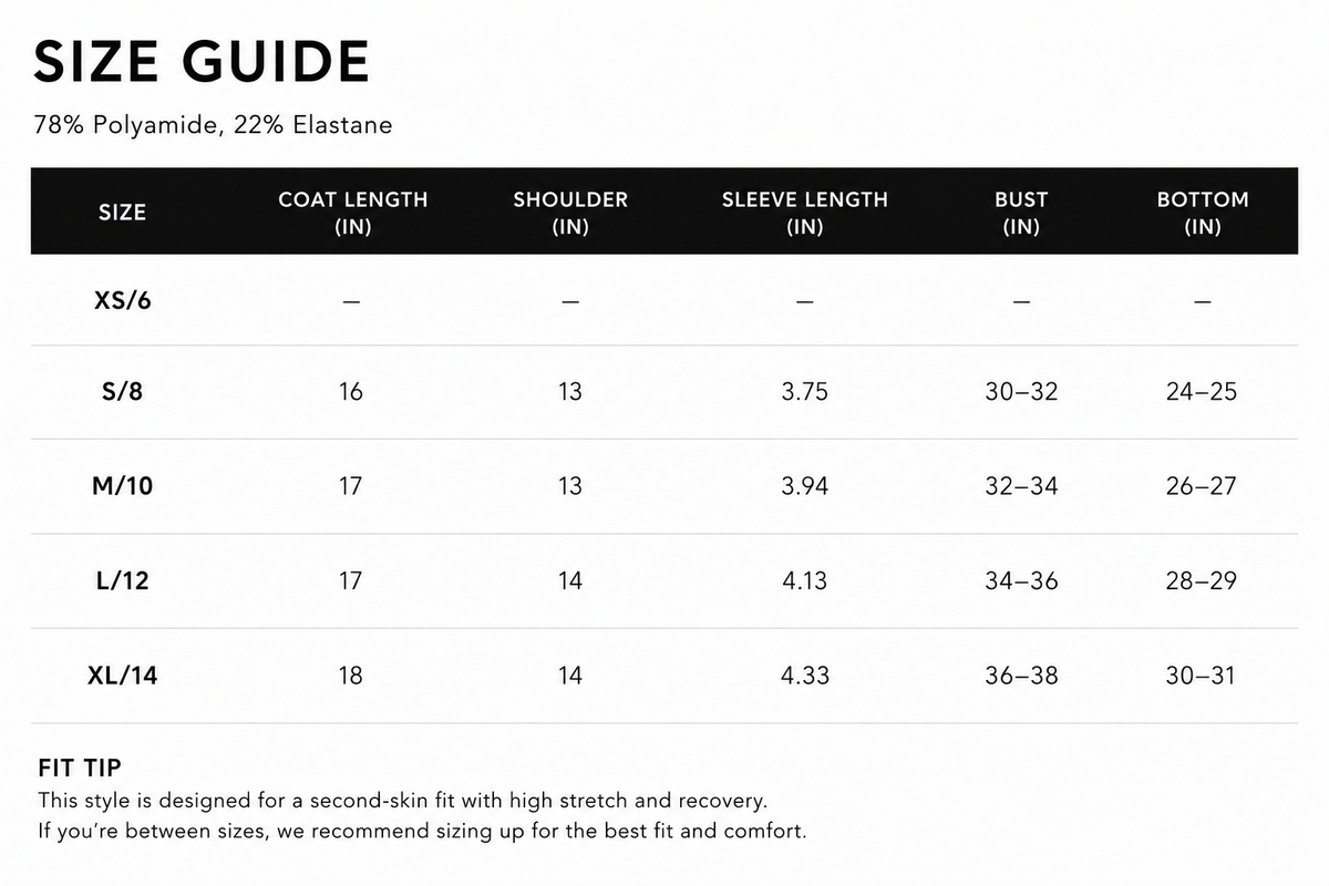 Size Guide - Define Short Sleeve Top
