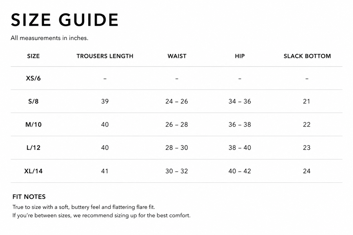 Size Guide - Divine Allure Flare Legging