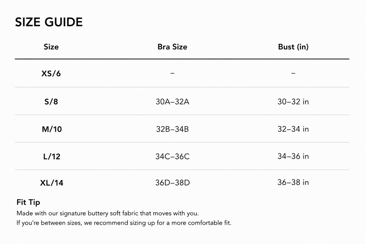Size Guide - Form Cross-Back Bra