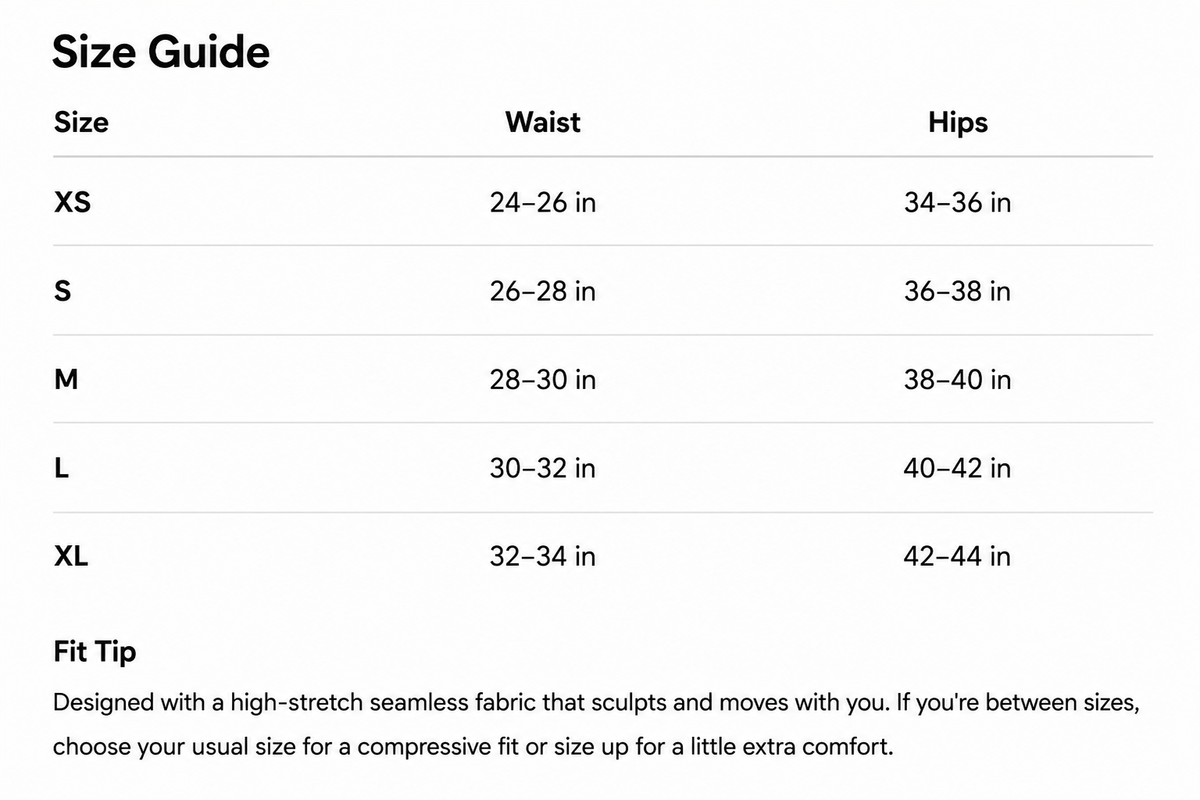Size Guide - Seamless Movement Short | 4.5